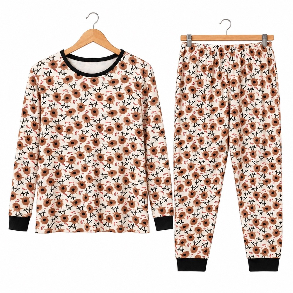Burt's Bees Christmas Reindeer Pajama Set Women Size XL Cream Organic Cotton PJs